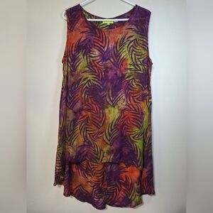 Wardrobe Style L rayon Handmade Sleeveless High Low Boho Tropical Flowy Tunic